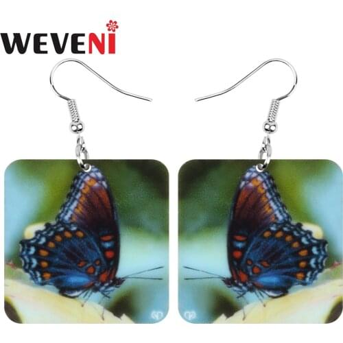WEVENI Acrylic Square Brush-footed Butterfly Earrings Wild Insect Animal Dangle Drop Jewelry For Women Kid Classic Festival Gift