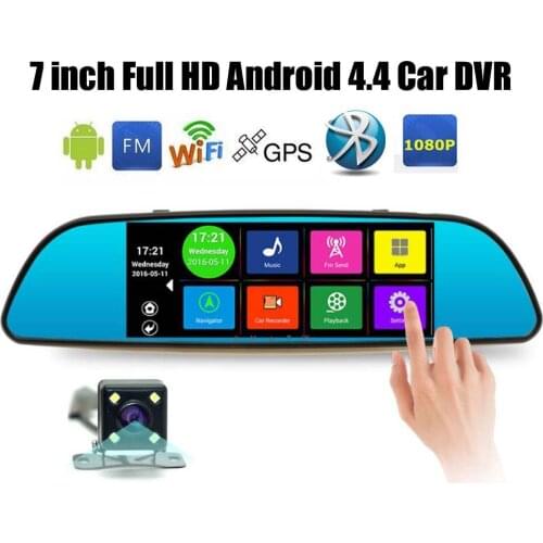 Camera Rearview mirror 7 inch FM Map Free Update ROM 16GB Dual Lens Special Android 4.4 Car DVR Full HD 1080P Bluetooth WIFI