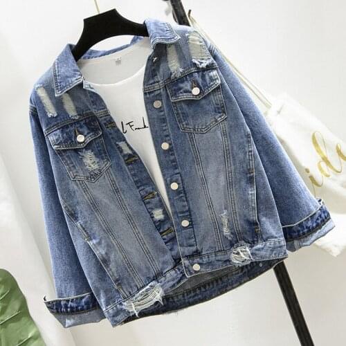 2021 Spring Autumn Womens Fashion Embroidery Cropped Denim Women Jacket Top Blue Loose Jeans Patchwork Jacket Coat Female