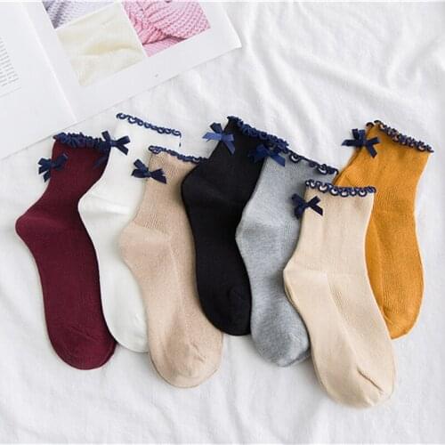 Women Lace Tube Socks Cotton Bow Tie Sock Female Burst Calcetines Trendy Popular Spring Summer Casual Comfort Cute Kawaii Socks