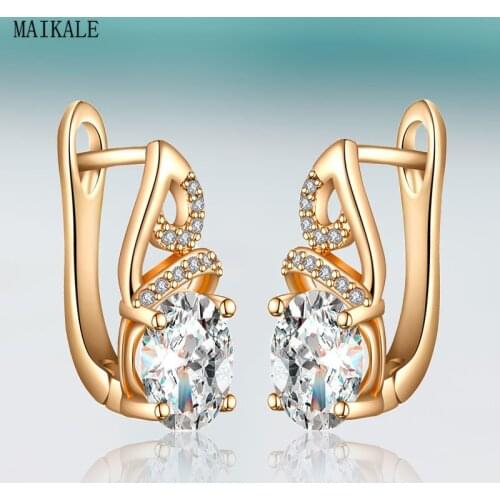 MAIKALE Exquisite Cubic Zirconia Stud Earrings for Women Zircon Beads Earring CZ Gold Earings Korean Fashion Jewelry Gift