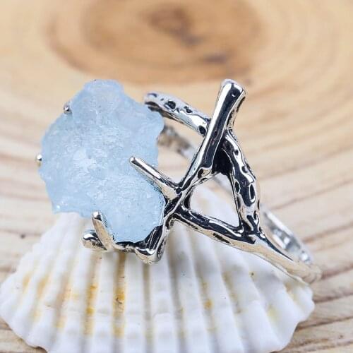 Summer Beach Branch Cross Blue Resin Stone Ring For Ladies Holiday Accessories Vintage Rings Jewelry Z3M177