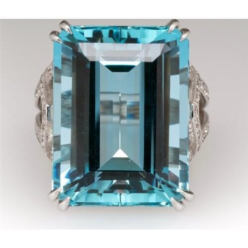 Luxury Female Big Water Blue Ring Crystal Large Zircon Stone Ring Wedding Jewelry Promise Engagement Rings For Women