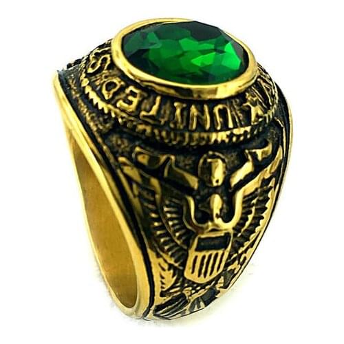 Golden Stainless Steel US Navy Commemorative Ring Vintage Ring