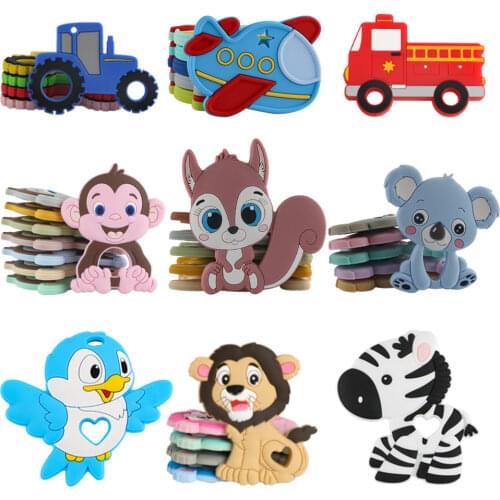Kovict 1Pc Cartoon Animals Flower Silicone Teether Food Grade Pendants DIY Pacifier Chain Necklace Accessories Baby Molar Toys