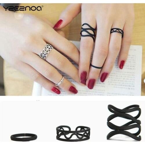 3Pcs/Set Korean Style Punk Ring Black Stack Plain Above Knuckle Ring For Women Hot Midi Finger Tip Rings Set Women Jewelry