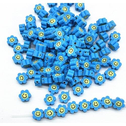 30pcs 10mm Lake Blue Smiling Face Beads Polymer Clay Spacer Loose Beads for Jewelry Making DIY Bracelet Accessories