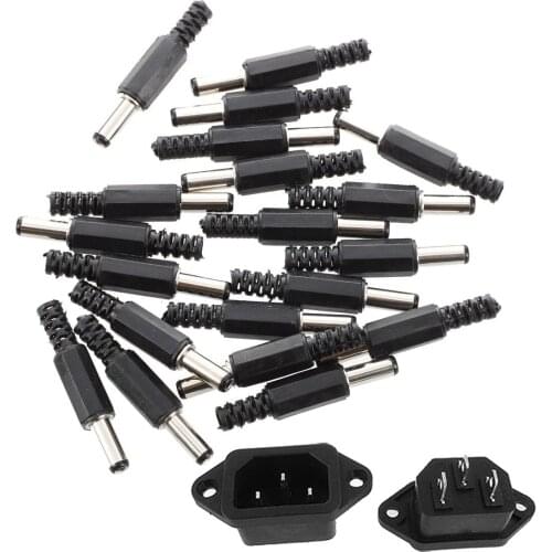 5 Pcs 3P IEC 320 C14 Male Plug Panel Power Inlet Sockets Connectors with 20 Pcs Black 2.5mm x 5.5mm DC Power Retail