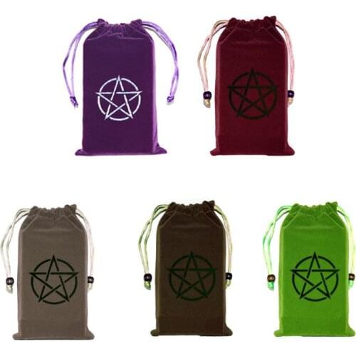 Velvet Pentagram Tarot Storage Bag Board Game Card Embroidery Drawstring Package PXPF