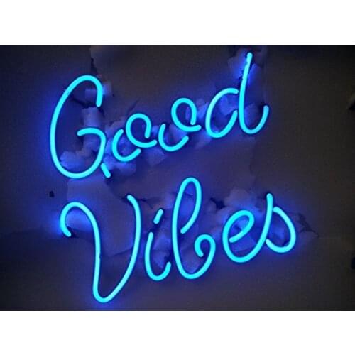 14“ Good Vibes Blue Acrylic Custom Neon Light Lamp Sign Beer Bar Real Glass Decorate Home Wall Room Windows Tube Artwork