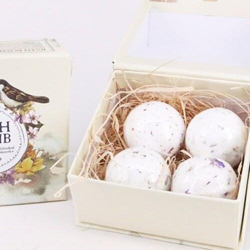 4Pcs Dried Flower Bath Bombs Gift Set with Essential Oils Spa Bubble for Women Birthday Mothers Day
