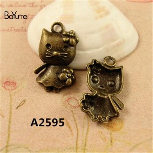 BoYuTe (100 Pieces /lot) 22*12MM Antique Bronze Plated Zinc Alloy Cat Charm Bracelet Necklace Jewelry Making Handmade Diy