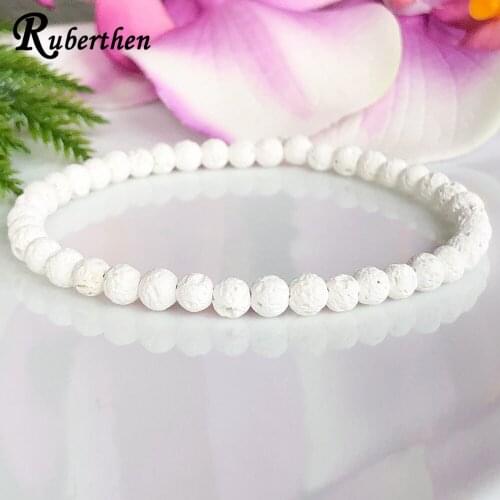 Ruberthen White Lava Stone Bracelet Essential Oil Diffuser Bracelet Aromatherapy Jewelry Dainty Lava Bead Yoga Stretch Bracelet