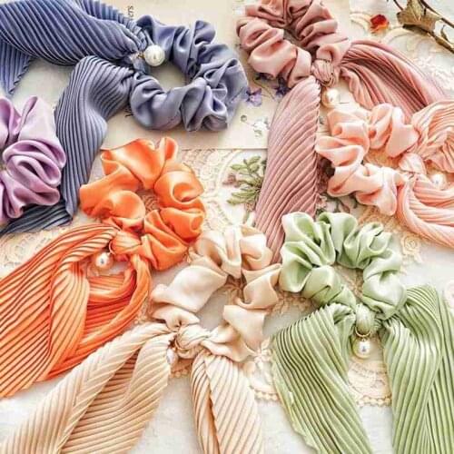 Bohemian Floral Spot Ribbon Elastic Bands For Women Long Scrunchies Ponytail Scarf Sweet Chiffon Bow Headbands Hair Accessories