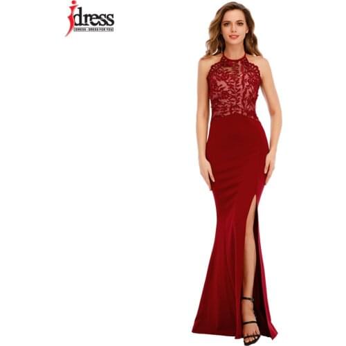 IDress REAL PHOTO Long Dresses for Women Party Wedding Evening Formal Prom Dresses Sexy Sleeveless Lace Split Maxi Dresses