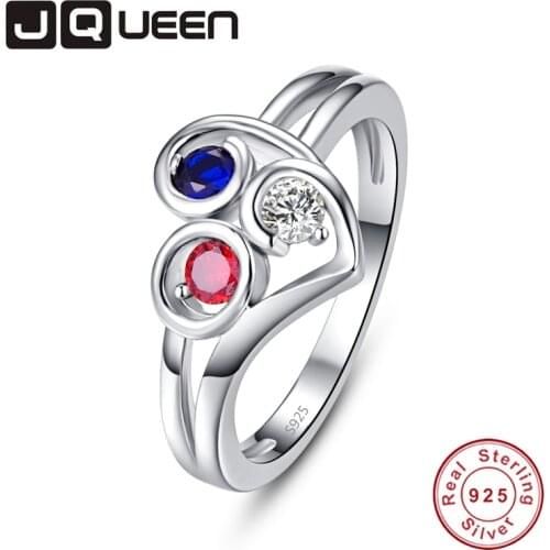 Genuine 925 Sterling Silver Red White And Blue Three-color Heart Ring Brand Jewelry Classic Ring Sapphire Jewelry Love Rings