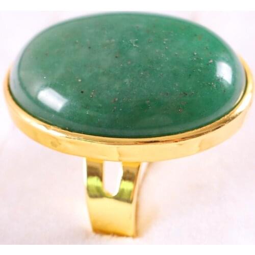 Finger Ring For Woman Men Natural Stone Gem Oval Beaded Ring Green Aventurine Ring Adjustable Jewelry Gift 1Pcs Z333