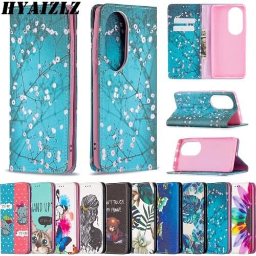 Leather Case For Huawei P50 Pro P30 P40 Lite Etui Phone Fundas Cute Painted Flower Wallet Card Solt Kickstand Full Protect Cover