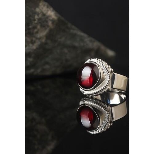 Red Zircone Traditional Turkish 925 Sterling Silver Special Craft Handmade Signet Rings Jewelry Gift From Turkey for Women Men