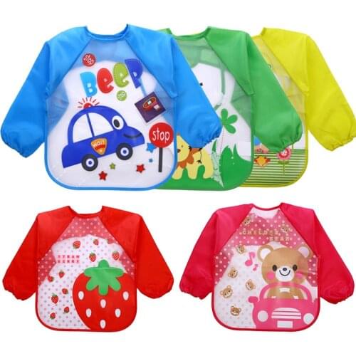 Cute Cartoon Baby Boy Bibs Waterproof Animal Long Sleeve Girl Bibs Kids Burp Cloth Feeding Babero Child Apron Smock