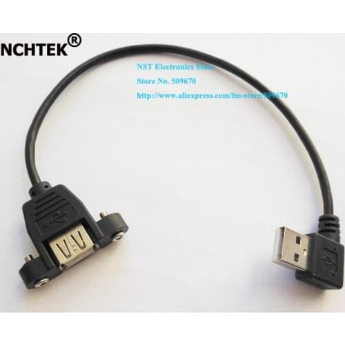 NCHTEK 90 Degree Right Angled USB 2.0 Male to Female Extension Cable with Panel Mount Hole About 25CM/Free shipping/10PCS