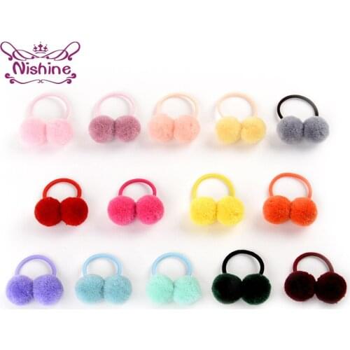 Nishine 10pcs/lot Lovely Handmade Double Fluffy Ball Toddler Hair Rope Highly Elastic Infant Hairband DIY Clothing Decoration