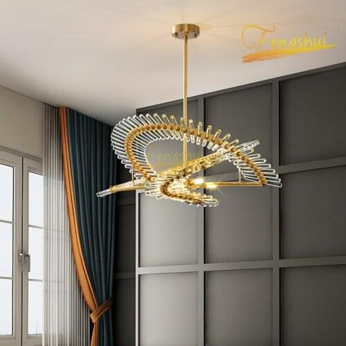 Nordic Round Crystal LED Pendant Lamps Lighting Postmodern Golden Light Luxury Pendant Lights LOFT Villa Living Room Hanginglamp