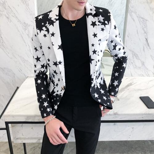 2021 Fashion New Mens Casual Boutique Five Pointed Star Print Long Sleeve Suit Coat / Male Slim Fit Blazers Jacket