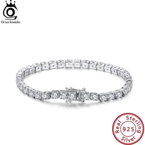 ORSA JEWELS 925 Sterling Silver Tennis Bracelet Bangles for Women Cubic Zircon Bracelet Tennis Chain Hip Hop Jewelry SB95