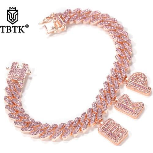 TBTK Necklace For Women Fashion Jewelry DIY Baguette Letters With 12mm Rose Gold S-Link Miami Cuban Necklace Jewelry Gift