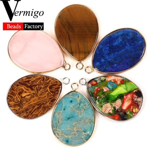 Natural Stone Pendant Sea Sediment Elephant Jaspers Water Drop Charms Pendants For Necklace Bracelet Making Jewelry Accessories