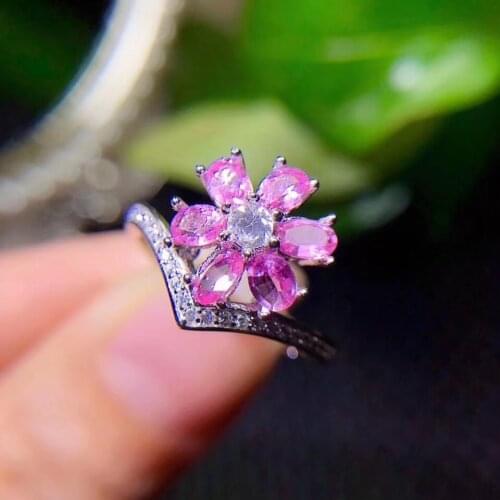 Natural Pink sapphire Ring 925 sterling silver Natural sapphire ring 3*4mm 6pcs High quality
