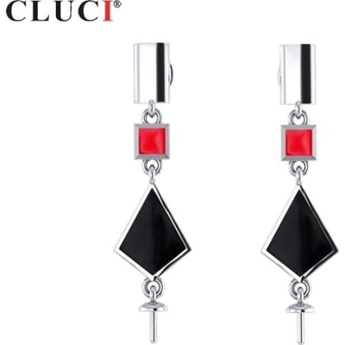 CLUCI Silver 925 Black Punk Style Earrings For Women Pearl Earrings Mounting 925 Sterling Silver Drop Earrings SE111SB