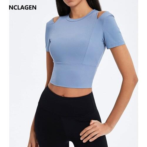 Active Sports T-shirt Elastic Women Push-up Yoga Crop Top Fitness Slim Naked-feel Fabric Hole Athletic Sexy Running Gym Tank