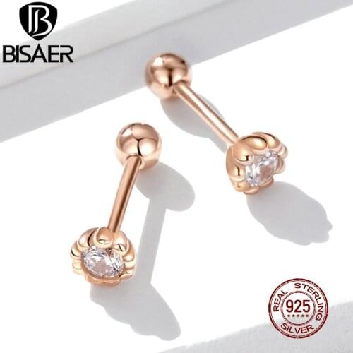 Wedding Earrings BISAER 925 Sterling Silver Clear Cubic Zircon Exquisite Stud Earrings for Women Engagement Jewelry EFE219
