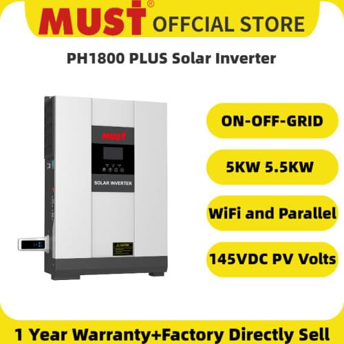 MUST 5000W 5KW solar inverter PH1800 PLUS 145V 4000W PV power hybrid solar inverter MPPT 80A MAX 140 charging