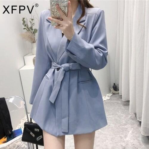 XFPV 2021 New Spring And Autumn Fashion Casual Solid Color Simple Belt Slim Fit Long Sleeved Suit Coat Women Blazer SL925