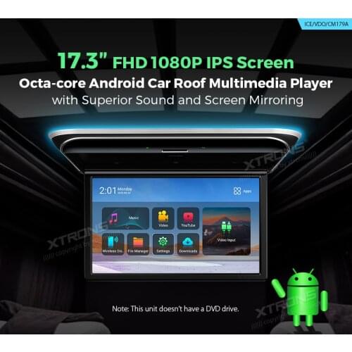 XTRONS 17.3" Android Monitor 1080P Video HD Digital IPS Screen Wide Screen Ultra-thin Mounted Car Roof Player HDMI IR FM USB