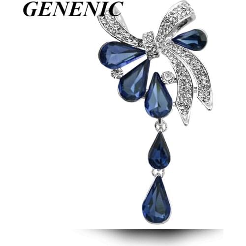 New Arrival Fashion Bow Brooches for Women Rhinestone Water-drop Style Brooch Pin 3 colors Available 2019 Autumn Winter New