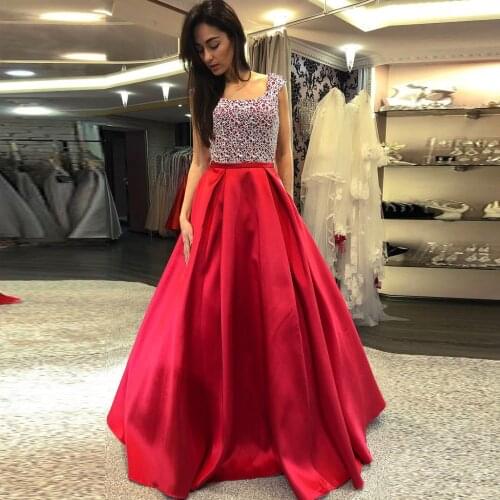 Womens Satin Beading Evening Party Gown Sequins Formal Prom Long Dress Red Party Dresses Women Evening 2020 Glitter Shiny #7