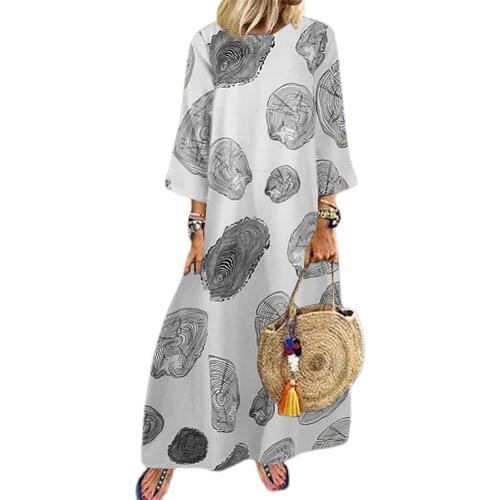 Dresses 3/4 Sleeve Summer Women Printing Casual Plus Size Dress Women O Neck Large Hem Maxi Dress Summer Streetwear 4XL