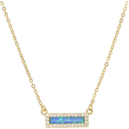 Vermeil jewelry Pure 925 sterling silver necklace cz blue opal bar geometric rectangle shaped collar women Chic jewelry chain