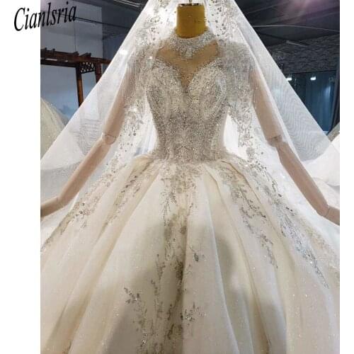 High Neck Dubai Bride Wedding Gown Appliques Major robe de mairee Bridal Gown abendkleider Bridal Dress vestido de noiva