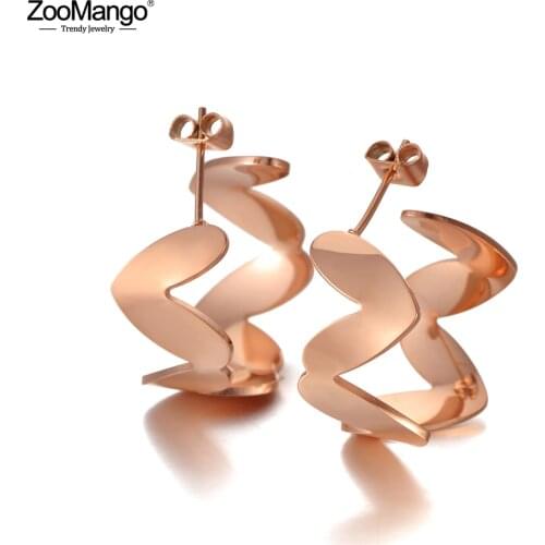 ZooMango Original Design Bohemia Love Heart Earrings Stainless Steel Trendy Rose Gold Earrings Jewelry For Women Girls ZE20125