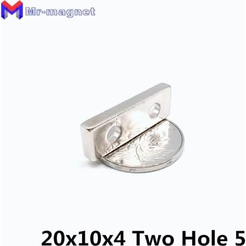 100pcs/lot 20x10x4-5mm 5mm Hole N35 Super Strong Rare Earth Block Neodymium Magnet 20*10*4 mm-5mm 20*10*4
