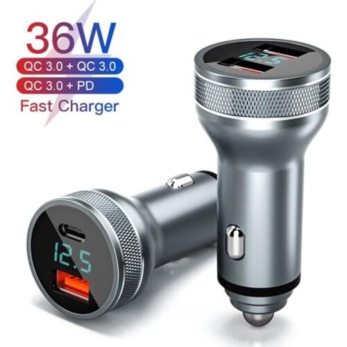 36W Quick Charge 3.0 USB Car Charger For iPhone 12 11 Fast Charging Charger For Xiaomi Auto Type C QC PD 3.0 Mobile Phone Charge