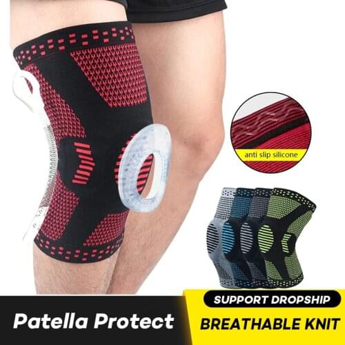 3D Knee Brace Patella Brace Silicone Spring Knee Pad Basketball Knitted Compression Elastic Knee Sleeve Support Sports