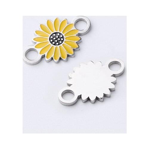5pcs/lot Stainless Steel 19mm Daisy Charm Double Hole Sunflower Connector For DIY Bracelet Making Jewelry Accessories