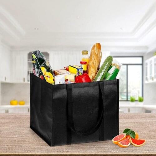 HOT 5 Pack Reusable Grocery Bags Shopping Tote Bags With Reinforced Hold, Eco- Friendly Stands Upright, Foldable (Black)