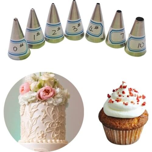 7pcs DIY Cream Writting Decorating Tips Icing Piping Nozzles Set Round Cake Cream Nozzles For Decorating Cakes Cookie Pastry Tip